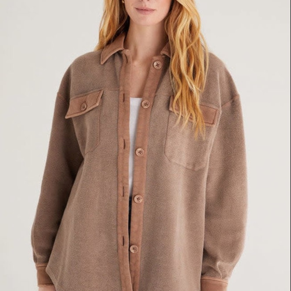 Z Supply Austen Washed Shirt Jacket Medium Shacket Brown Cotton Casual Layering